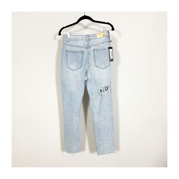 Nasty Gal Jeans Womens 4 High Waisted Ripped Distressed Mom Light Blue Grunge - Picture 3 of 8